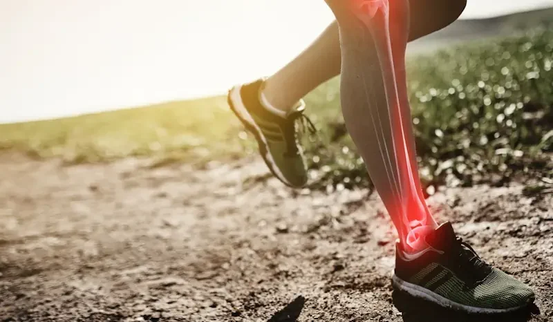 A fibromyalgia patient walking with chronic leg pain
